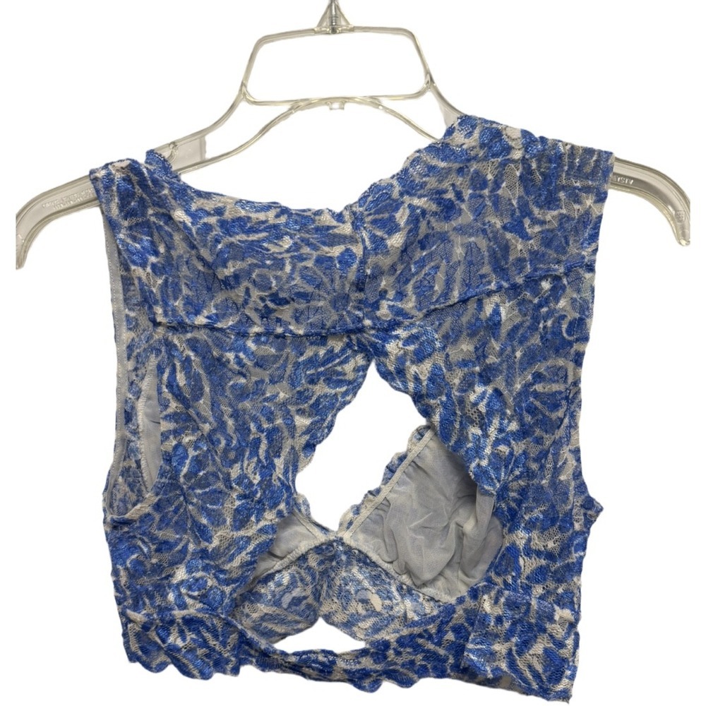 Free People intimately Blue White Floral Lace pullover Bralette crop top large - Picture 4 of 6